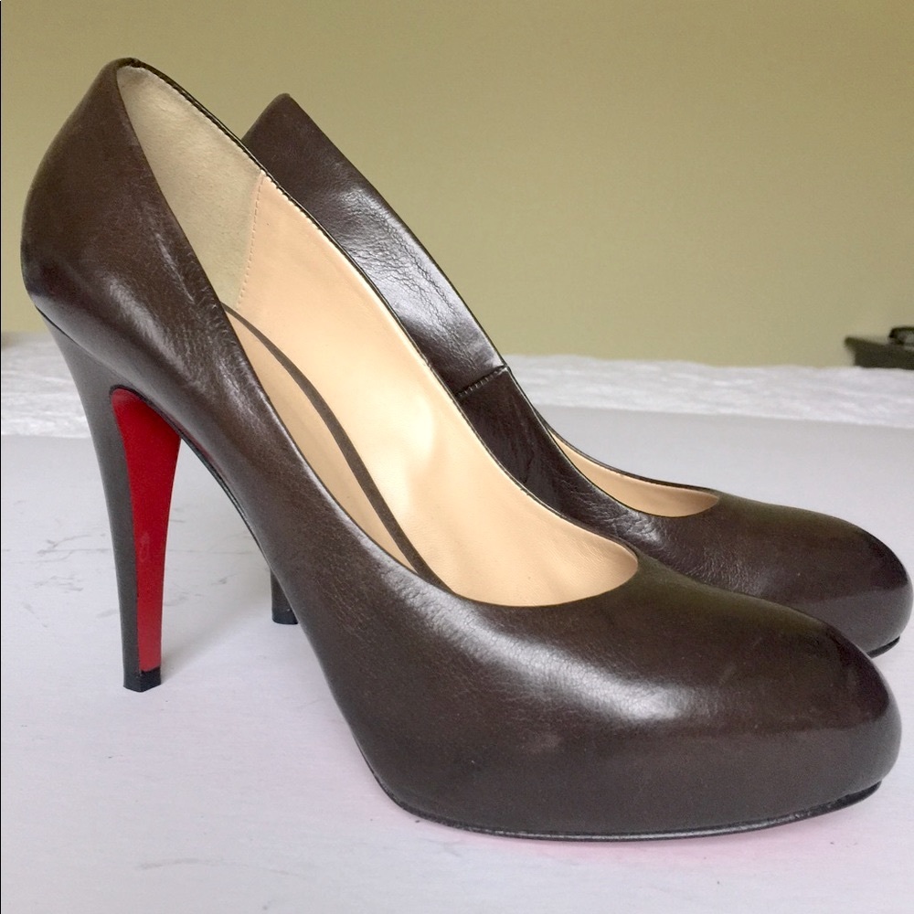 Dark tan Color Real Leather heels stiletto shoes with hidden Platform Eur 40
